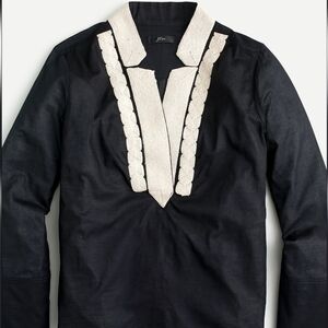 J. Crew Soutache Trim Tunic In Cotton Voile Black Shirt Cream Embellishments XS